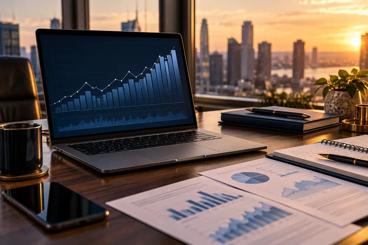 Laptop and planning materials on a financial strategy desk
